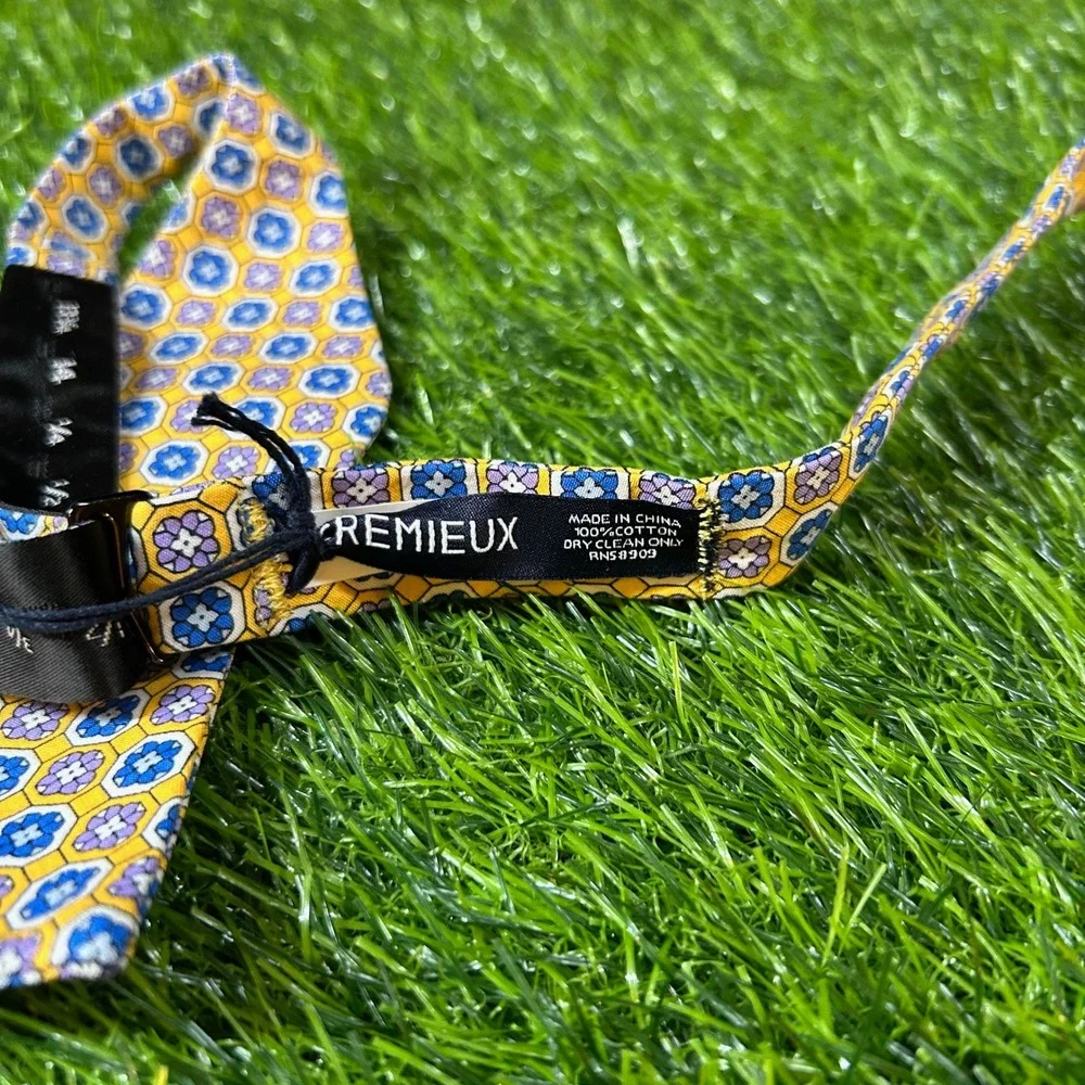 Cremieux Bow Tie Floral Pattern Self Tie Yellow Blue Purple‎ Cotton Mens NWT